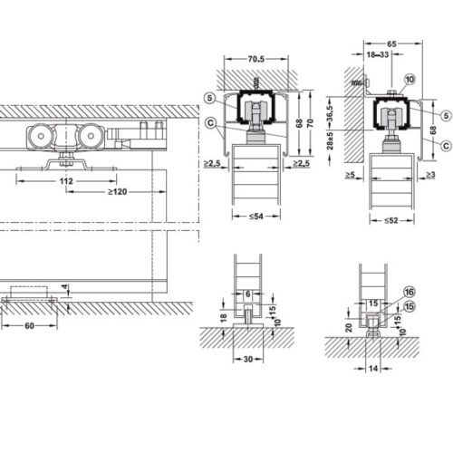 Phụ kiện cửa trượt Slido Classic 160-P Hafele 940.82.256 3 Kích thước của Phụ kiện cửa trượt Slido Classic 160-P Hafele 940.82.256