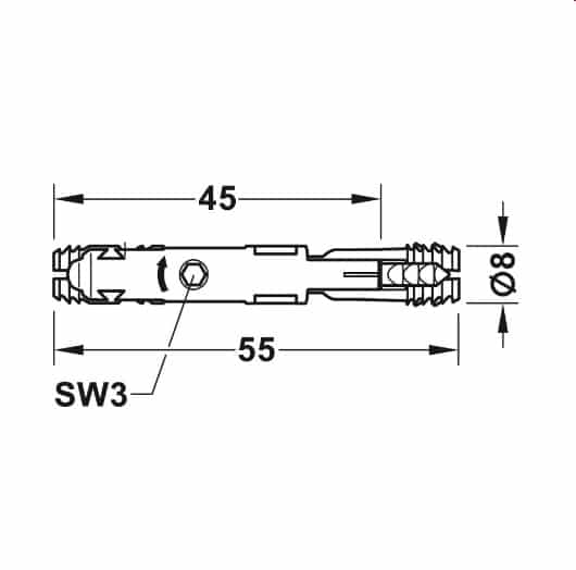 Kích thước của Phụ kiện kết nối Ixconnect SC 8/60 Hafele 262.11.117 Kích thước của Phụ kiện kết nối Ixconnect SC 8/60 Hafele 262.11.117