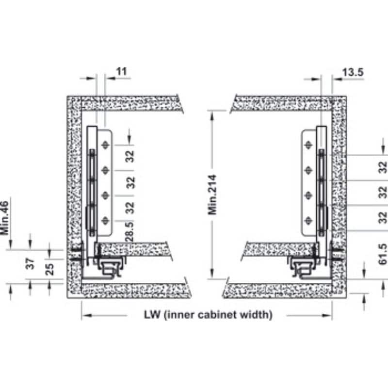 phu-kien-nha-bep-552-36-355-1 Ray hộp Alto-S chiều cao 170mm Hafele 552.36.355