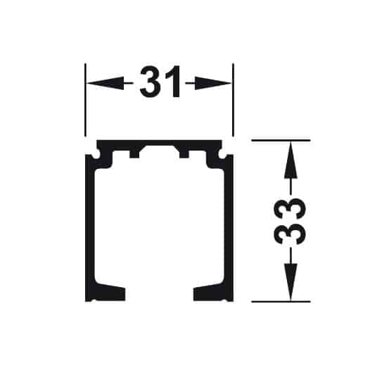 Kích thước của Ray trượt đơn 31 x 33mm Hafele 940.43.922 Kích thước của Ray trượt đơn 31 x 33mm Hafele 940.43.922