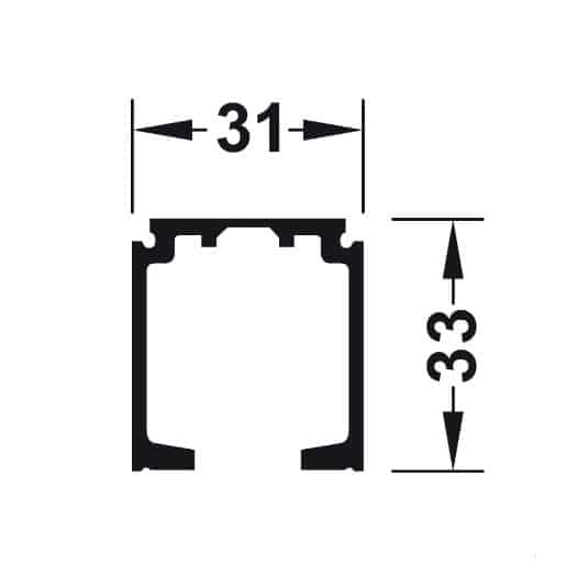 Kích thước của Ray trượt Hafele R31 x C33mm dài 4mét 940.43.942 Kích thước của Ray trượt Hafele R31 x C33mm dài 4mét 940.43.942