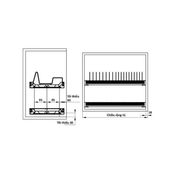 Kích thước của Rổ bát đĩa có khung Presto Hafele 544.40.004 Inox 304 Kích thước của Rổ bát đĩa có khung Presto Hafele 544.40.004 Inox 304