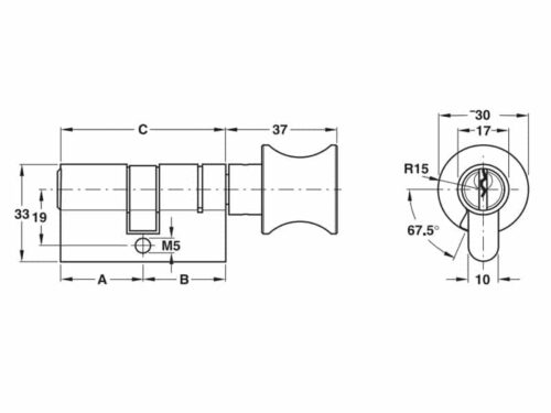 Ruột khóa 1 đầu chìa, 1 đầu vặn Hafele 916.01.057, 63mm Đồng thau