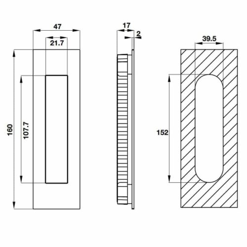 Tay nắm âm Hafele 903.11.960 3 Kích thước của Tay nắm âm Hafele 903.11.960