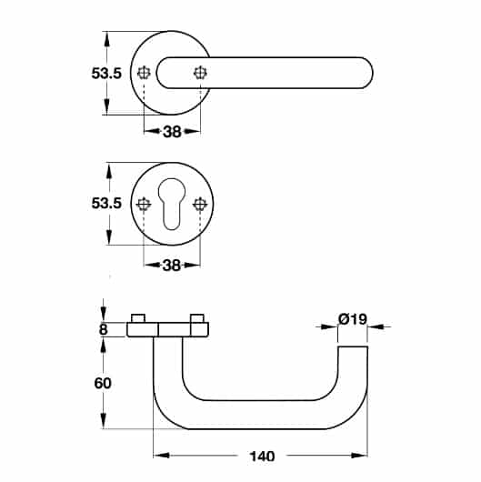 Kích thước của Tay nắm gạt cửa phòng Hafele 903.92.585 Kích thước của Tay nắm gạt cửa phòng Hafele 903.92.585