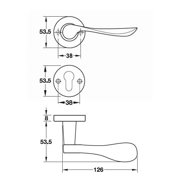 Kích thước của Tay nắm gạt cửa phòng Hafele 903.92.686 Kích thước của Tay nắm gạt cửa phòng Hafele 903.92.686