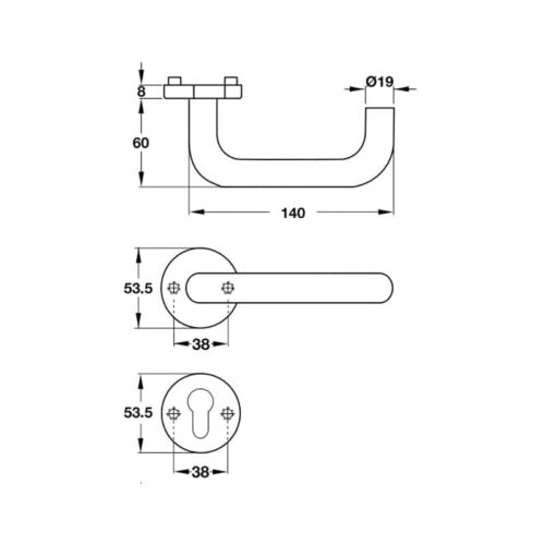 Tay nắm gạt cửa phòng Hafele 903.99.785 3 Kích thước của Tay nắm gạt cửa phòng Hafele 903.99.785