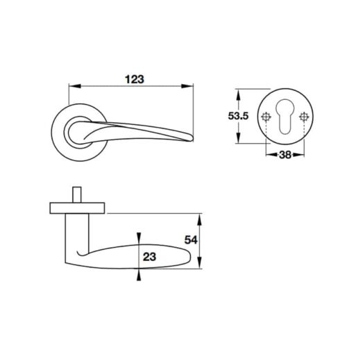 Kích thước của Tay nắm gạt cửa phòng Hafele 903.99.791