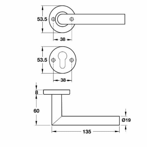 Kích thước của Tay nắm gạt cửa vệ sinh Hafele 903.93.558