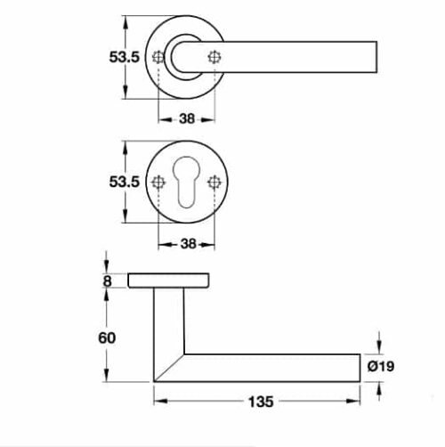 Tay nắm gạt cửa vệ sinh Hafele 903.93.559 3 Kích thước của Tay nắm gạt cửa vệ sinh Hafele 903.93.559