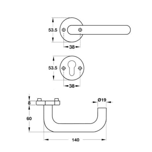 Tay nắm gạt cửa vệ sinh Hafele 903.93.588 3 Kích thước của Tay nắm gạt cửa vệ sinh Hafele 903.93.588