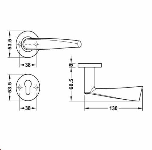 Tay nắm gạt cửa vệ sinh Hafele 903.93.636 3 Kích thước của Tay nắm gạt cửa vệ sinh Hafele 903.93.636