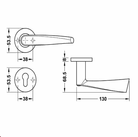 Kích thước của Tay nắm gạt cửa vệ sinh Hafele 903.93.636 Kích thước của Tay nắm gạt cửa vệ sinh Hafele 903.93.636