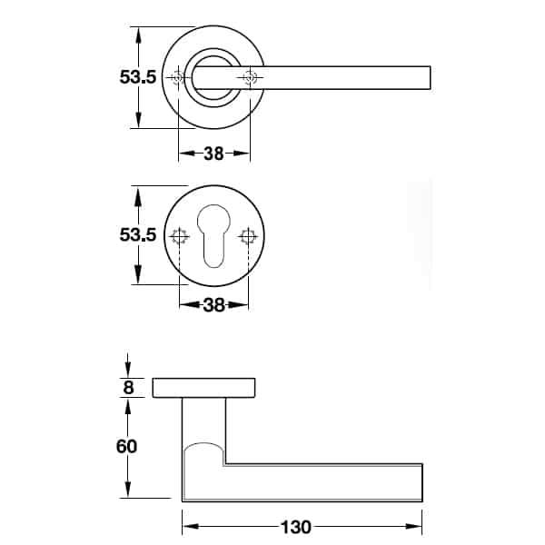 Kích thước của Tay nắm gạt cửa vệ sinh Hafele 903.93.646 Kích thước của Tay nắm gạt cửa vệ sinh Hafele 903.93.646