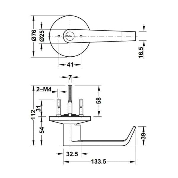 Kích thước của Tay nắm gạt Hafele 911.54.002 Kích thước của Tay nắm gạt Hafele 911.54.002