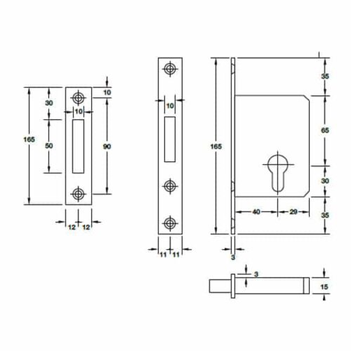 Thân khóa cho cửa trượt Hafele 911.26.413 3 Kích thước của Thân khóa cho cửa trượt Hafele 911.26.413