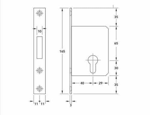 Thân khóa cho cửa trượt Hafele 911.27.261 3 Kích thước của Thân khóa cho cửa trượt Hafele 911.27.261