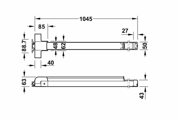 Kích thước của Thanh thoát hiểm Inox mờ Hafele 903.00.310 Kích thước của Thanh thoát hiểm Inox mờ Hafele 903.00.310