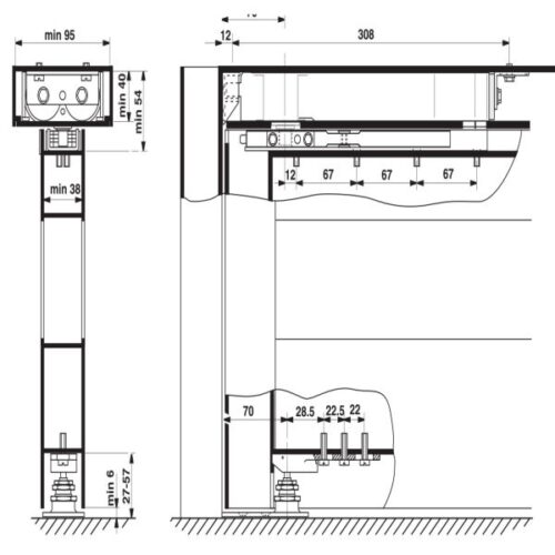 Thiết bị đóng cửa tự động gắn khung EN3 Hafele 932.79.110 3 Kích thước của Thiết bị đóng cửa tự động gắn khung EN3 Hafele 932.79.110