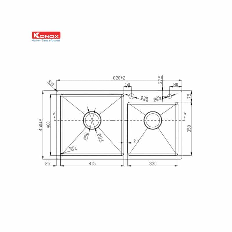 Thiết kế của Chậu rửa bát Konox Overmount Sink KN8245DO Thiết kế của Chậu rửa bát Konox Overmount Sink KN8245DO