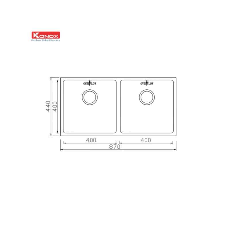 Thiết kế của Chậu rửa bát Konox Undermount CUBE 8744DU Thiết kế của Chậu rửa bát Konox Undermount CUBE 8744DU