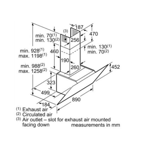Máy hút mùi gắn tường Bosch DWK97JQ60B 7 Kích thước máy hút mùi gắn tường Bosch DWK97JQ60B