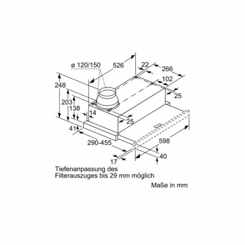 Kích thước máy hút mùi âm tủ Bosch DFL064W53B Kích thước máy hút mùi âm tủ Bosch DFL064W53B