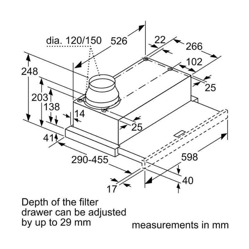 Kích thước máy hút mùi âm tủ Bosch DFM063W56B Kích thước máy hút mùi âm tủ Bosch DFM063W56B