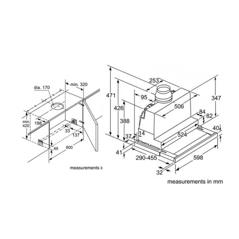 Kích thước máy hút mùi âm tủ Bosch DFS067J50B Kích thước máy hút mùi âm tủ Bosch DFS067J50B