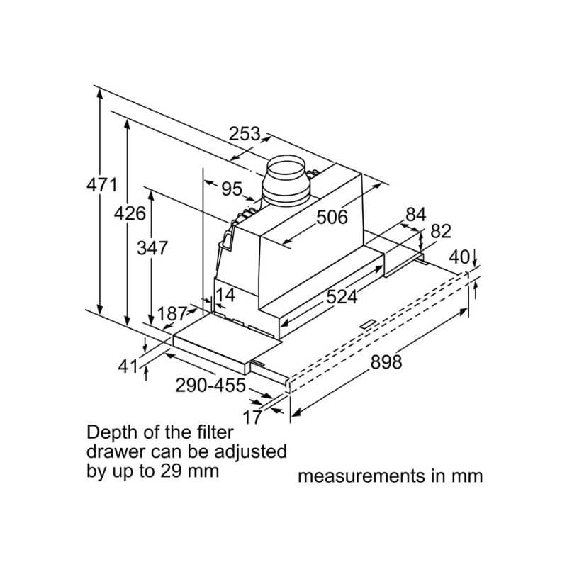 Kích thước máy hút mùi âm tủ Bosch DFS097A51B Kích thước máy hút mùi âm tủ Bosch DFS097A51B
