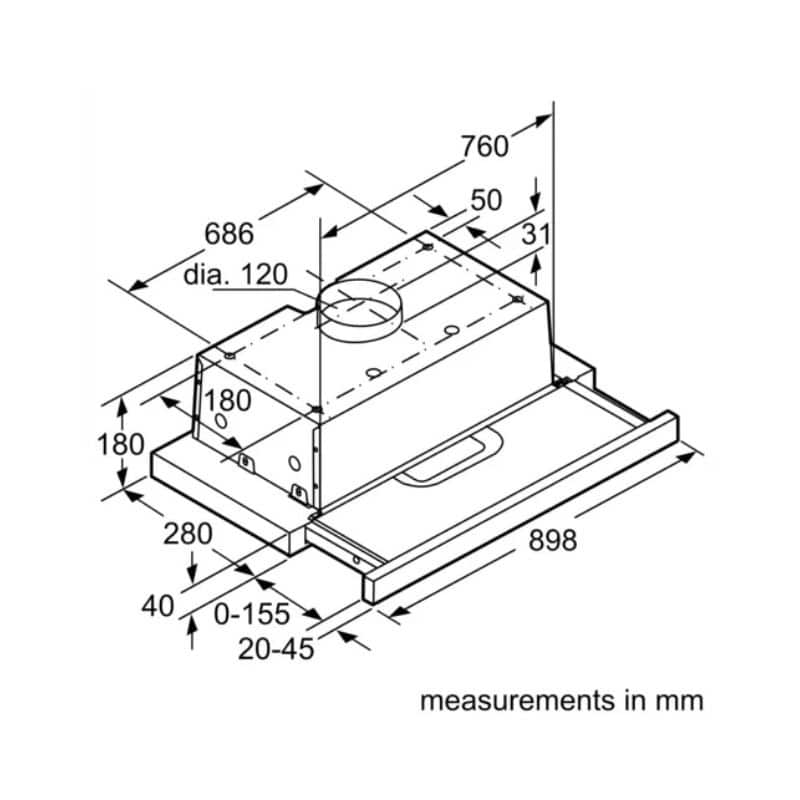 Kích thước máy hút mùi âm tủ Bosch DHI923GSG Kích thước máy hút mùi âm tủ Bosch DHI923GSG