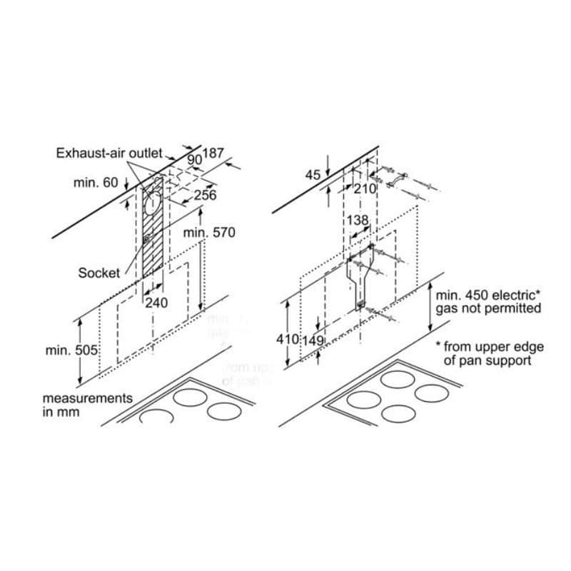Kích thước máy hút mùi gắn tường Bosch DWF97RV60B Kích thước máy hút mùi gắn tường Bosch DWF97RV60B