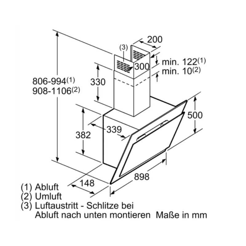 Kích thước máy hút mùi treo tường Bosch DWK09G620 Kích thước máy hút mùi treo tường Bosch DWK09G620