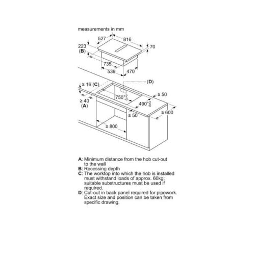 Bếp từ 4 vùng nấu kết hợp hút mùi Bosch PXX875D67E 9 Kích thước bếp từ 4 vùng nấu kết hợp hút mùi Bosch PXX875D67E