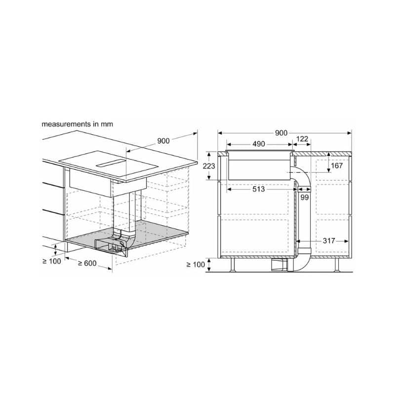 Kích thước lắp bếp từ 4 vùng nấu kết hợp hút mùi Bosch PXX875D67E Kích thước lắp bếp từ 4 vùng nấu kết hợp hút mùi Bosch PXX875D67E