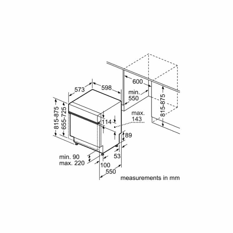 Kích thước lắp máy rửa bát Bosch SMI4HVS33E Kích thước lắp máy rửa bát Bosch SMI4HVS33E