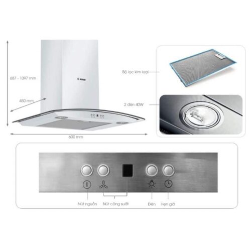 Máy hút mùi Bosch DWA07E651 3 Thông số máy hút mùi Bosch DWA07E651