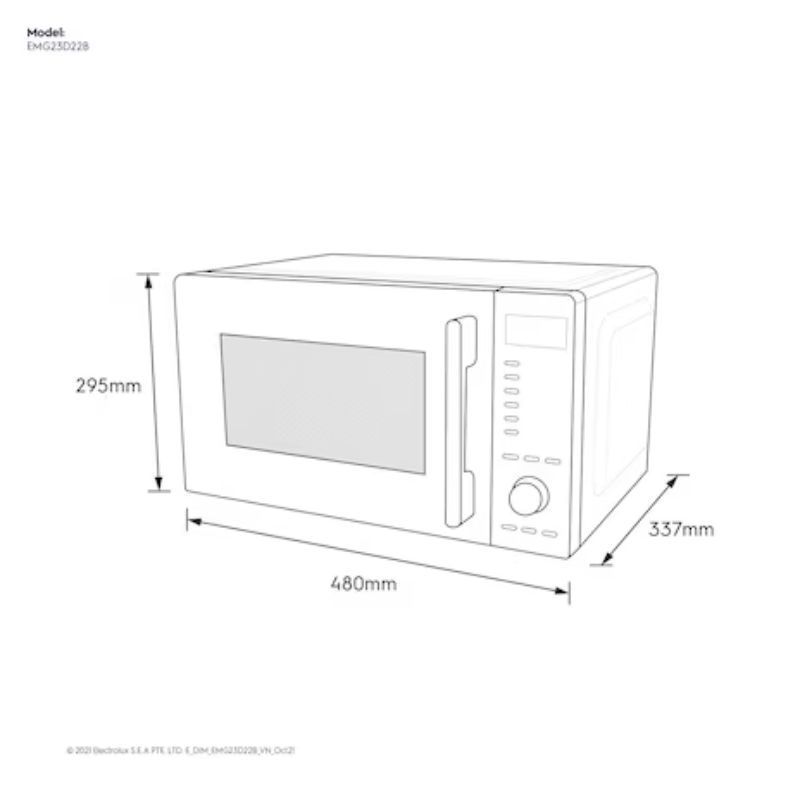 Kích thước lò vi sóng mini có nướng đối lưu 23L Electrolux EMG23D22B Kích thước lò vi sóng mini có nướng đối lưu 23L Electrolux EMG23D22B