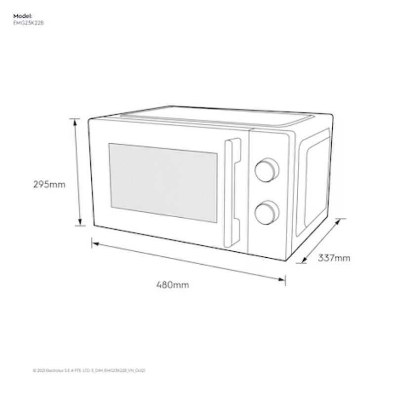 Kích thước lò vi sóng mini có nướng đối lưu 23L Electrolux EMG23K22B Kích thước lò vi sóng mini có nướng đối lưu 23L Electrolux EMG23K22B