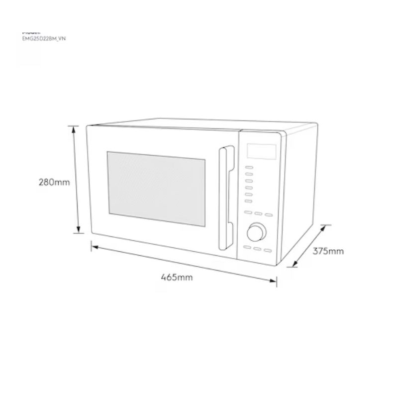 Kích thước lò vi sóng mini có nướng đối lưu 25L Electrolux EMG25D22BM Kích thước lò vi sóng mini có nướng đối lưu 25L Electrolux EMG25D22BM