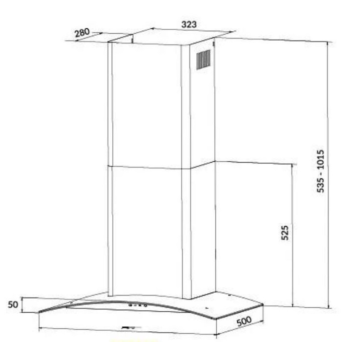 Máy hút mùi áp tường tuần hoàn Eurosun EH-90K32 8 kích thước máy hút mùi áp tường tuần hoàn Eurosun EH-90K32