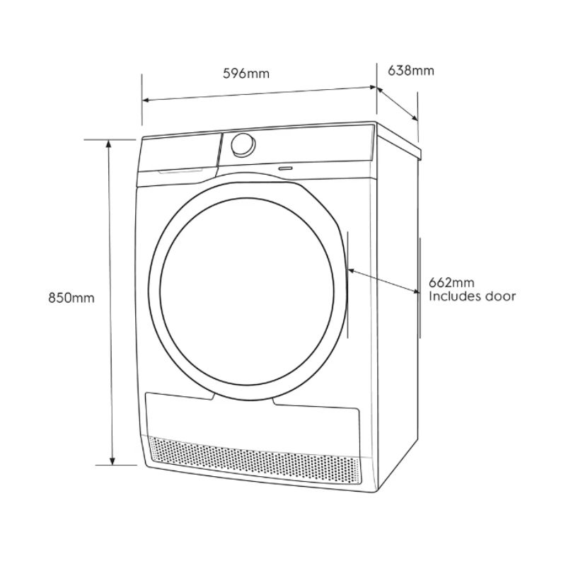 Kích thước máy sấy bơm nhiệt Electrolux 8kg EDH803Q7WB Kích thước máy sấy bơm nhiệt Electrolux 8kg EDH803Q7WB