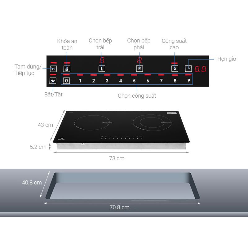 Cấu tạobếp từ kết hợp hồng ngoại Pramie PRTH-2101 2 vùng nấu lắp âm Cấu tạo bếp từ kết hợp hồng ngoại Pramie PRTH-2101 2 vùng nấu lắp âm