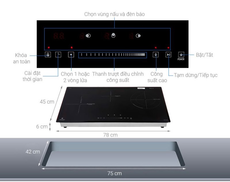 Bếp từ kết hợp hồng ngoại Pramie PRTH-3201 3 vùng nấu lắp âm 8 Cấu tạo bếp từ kết hợp hồng ngoại Pramie PRTH-3201 3 vùng nấu lắp âm