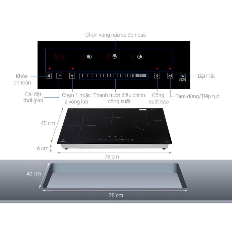 Cấu tạo bếp từ kết hợp hồng ngoại Pramie PRTH-3201 3 vùng nấu lắp âm Cấu tạo bếp từ kết hợp hồng ngoại Pramie PRTH-3201 3 vùng nấu lắp âm