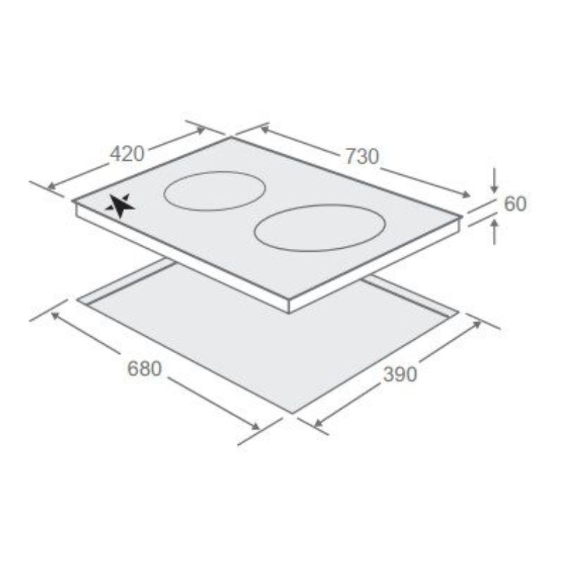 Kích thước bếp từ kết hợp hồng ngoại Pramie PRMY-2105 2 vùng nấu lắp âm Kích thước bếp từ kết hợp hồng ngoại Pramie PRMY-2105 2 vùng nấu lắp âm