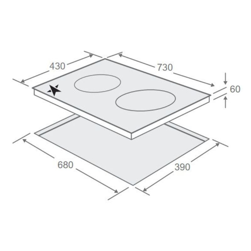 Kích thước bếp từ kết hợp hồng ngoại Pramie PRMY-2108 2 vùng nấu lắp âm Kích thước bếp từ kết hợp hồng ngoại Pramie PRMY-2108 2 vùng nấu lắp âm