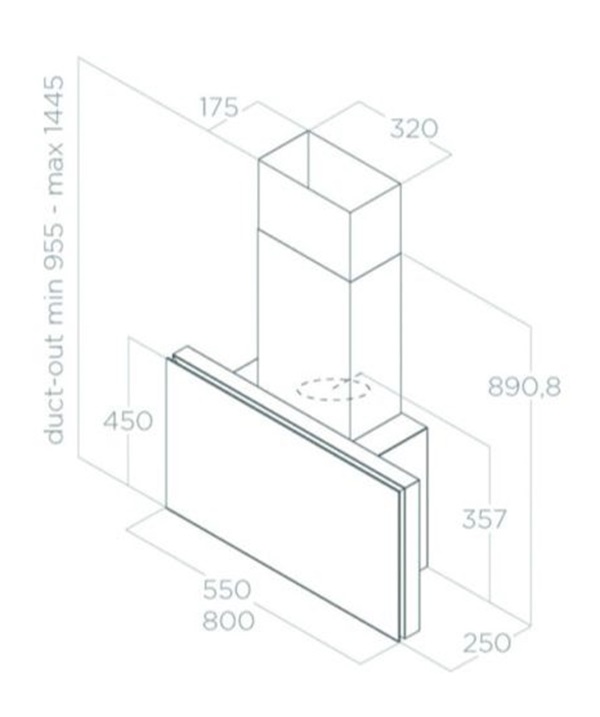 Máy hút mùi áp tường Elica PLAT WH/F/80 PRF0165712 7 Kích thước máy hút mùi áp tường Elica PLAT WH/F/80 PRF0165712
