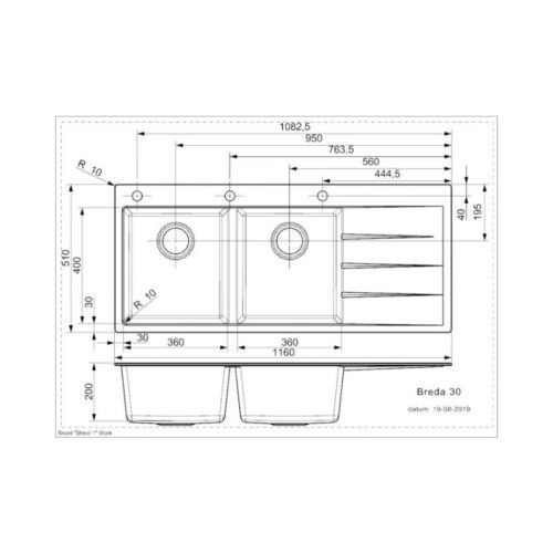 Chậu rửa bát đá 2 hố có bàn chờ Reginox BREDA 30 HMH.R33760 3 Thiết kế của chậu rửa bát đá 2 hố có bàn chờ Reginox BREDA 30 HMH.R33760