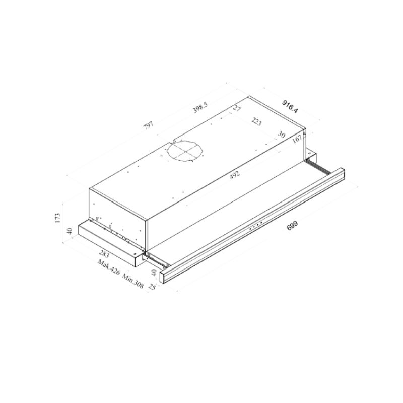 Thiết kế của máy hút mùi âm tủ Fagor 3AF3-741B Thiết kế của máy hút mùi âm tủ Fagor 3AF3-741B